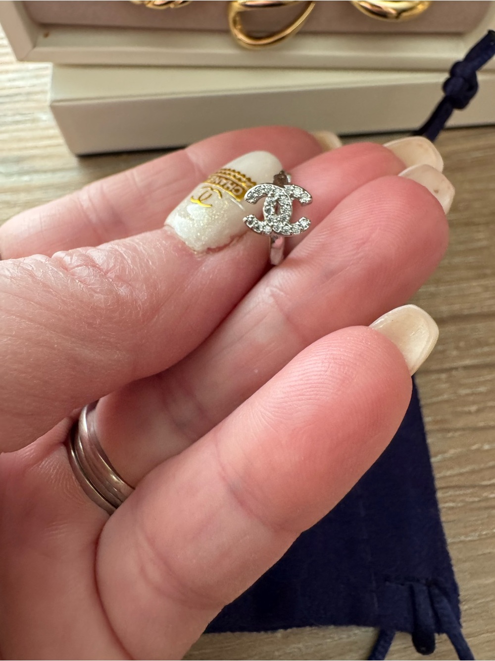 Crystal CC Logo Huggie Earrings- Silver